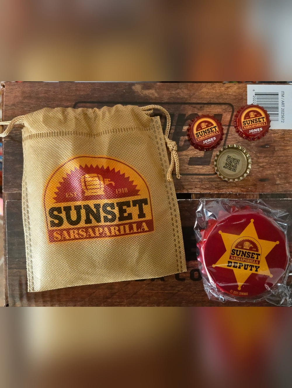 Fallout Sunset Sarsaparilla Bottle Opener, 3 Caps And Bag